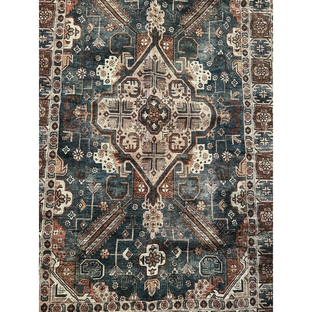Washable Rug 3'X5' Adiva Lavinia 'Antrasit'  Dark Teal Blue Burgundy Red